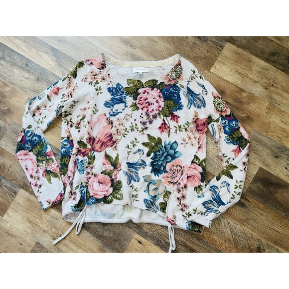 Anthropologie Angel of North Gray floral Long sleeve vintage Crewneck Sweater M - Picture 3 of 6